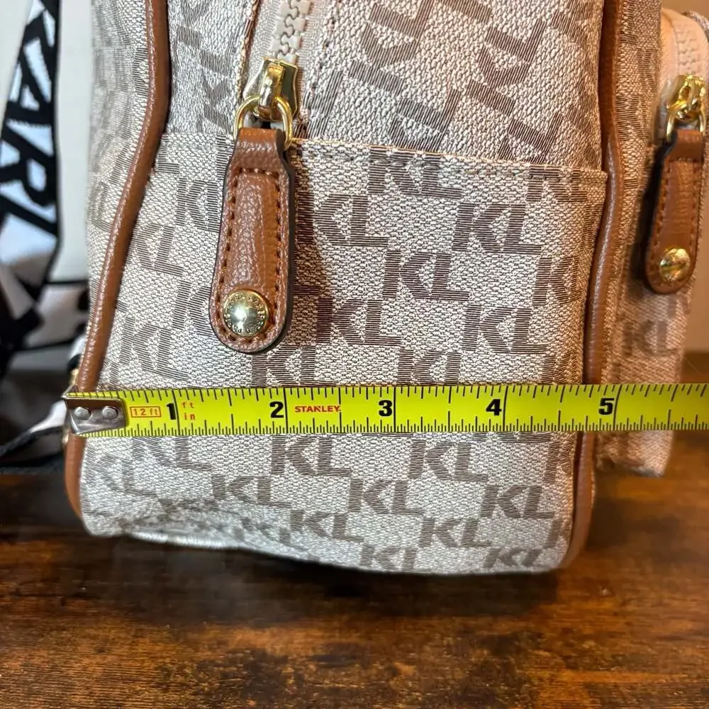 NWT Karl Lagerfeld Paris Khloe Monogram Patch Backpack Beige Brown